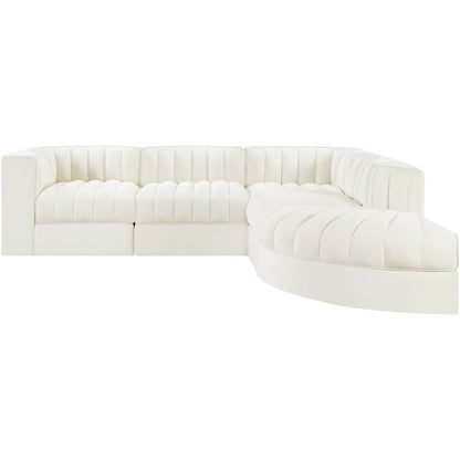 Rummi Cream Velvet Performance Fabric Upholstered 5pc. Modular Sectional