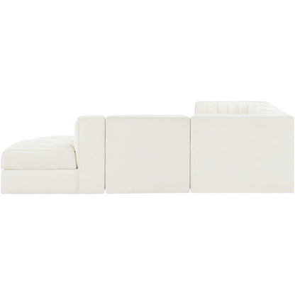 Rummi Cream Velvet Performance Fabric Upholstered 5pc. Modular Sectional