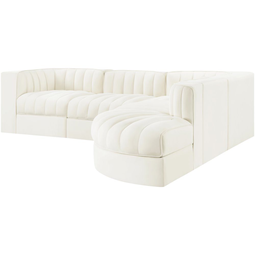 Rummi Cream Velvet Performance Fabric Upholstered 5pc. Modular Sectional
