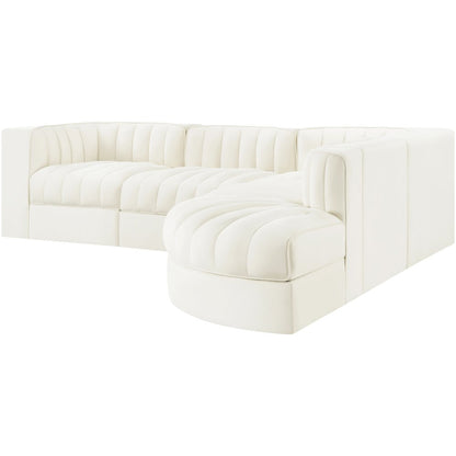 Rummi Cream Velvet Performance Fabric Upholstered 5pc. Modular Sectional