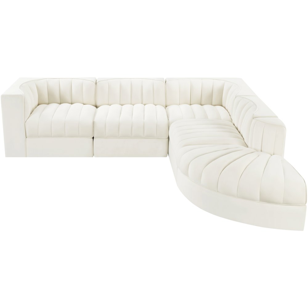 Rummi Cream Velvet Performance Fabric Upholstered 5pc. Modular Sectional