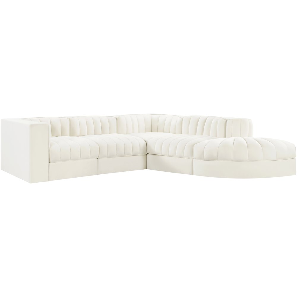 Rummi Cream Velvet Performance Fabric Upholstered 5pc. Modular Sectional
