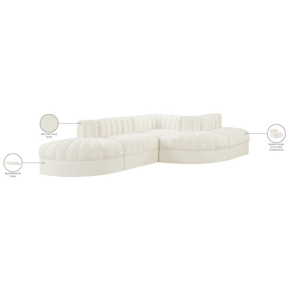 Rummi Cream Velvet Performance Fabric Upholstered 5pc. Modular Sectional