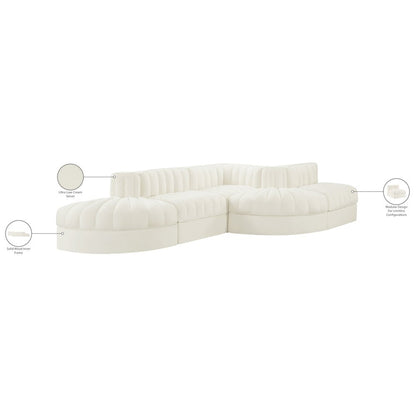 Rummi Cream Velvet Performance Fabric Upholstered 5pc. Modular Sectional