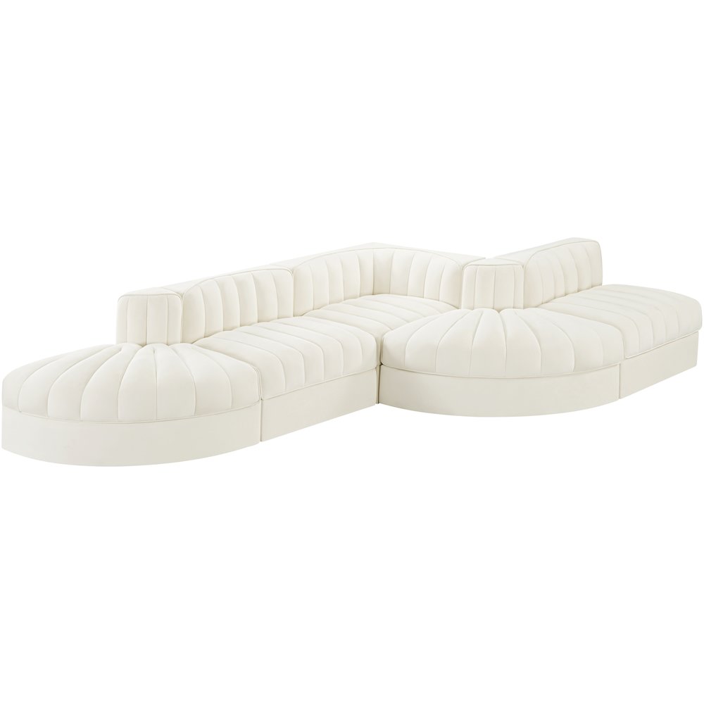 Rummi Cream Velvet Performance Fabric Upholstered 5pc. Modular Sectional