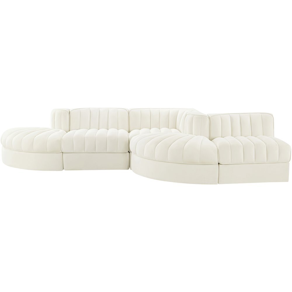 Rummi Cream Velvet Performance Fabric Upholstered 5pc. Modular Sectional