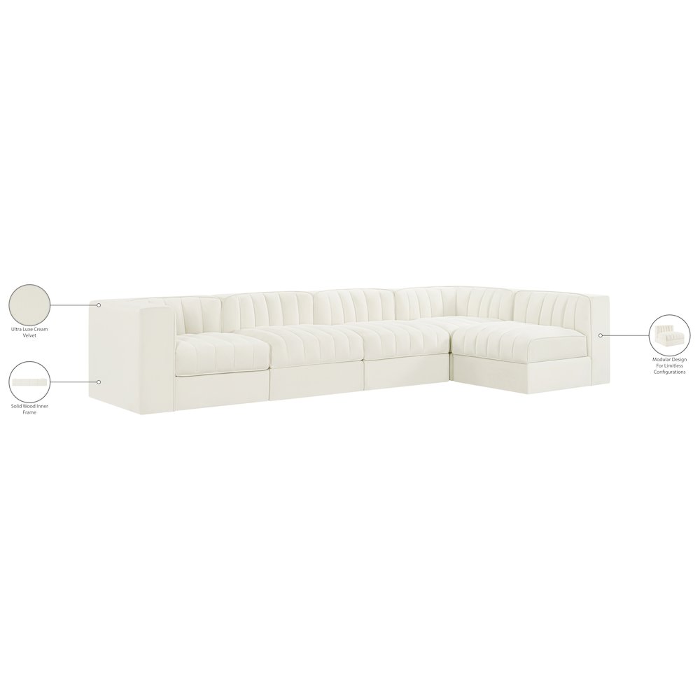 Rummi Cream Velvet Performance Fabric Upholstered 5pc. Modular Sectional