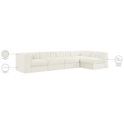 Rummi Cream Velvet Performance Fabric Upholstered 5pc. Modular Sectional