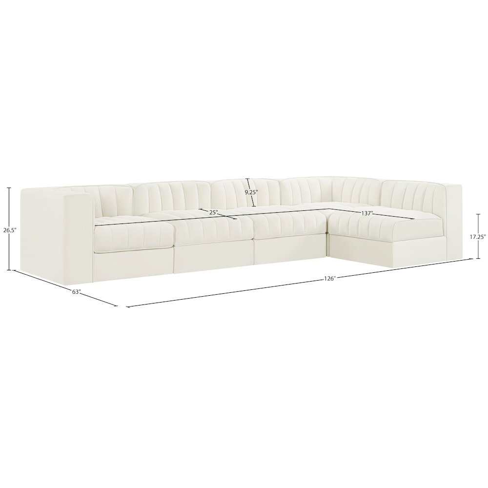 Rummi Cream Velvet Performance Fabric Upholstered 5pc. Modular Sectional