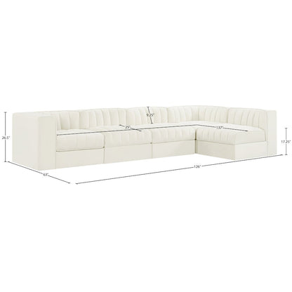 Rummi Cream Velvet Performance Fabric Upholstered 5pc. Modular Sectional