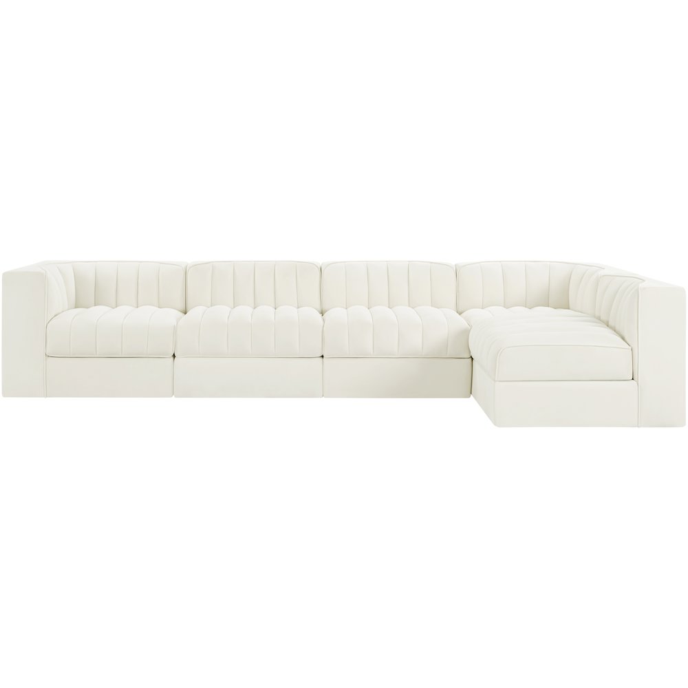 Rummi Cream Velvet Performance Fabric Upholstered 5pc. Modular Sectional