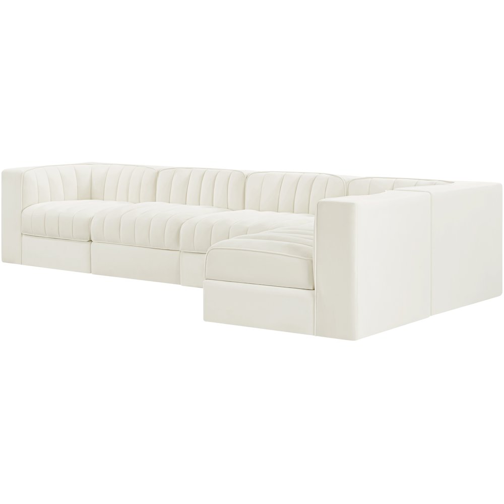 Rummi Cream Velvet Performance Fabric Upholstered 5pc. Modular Sectional