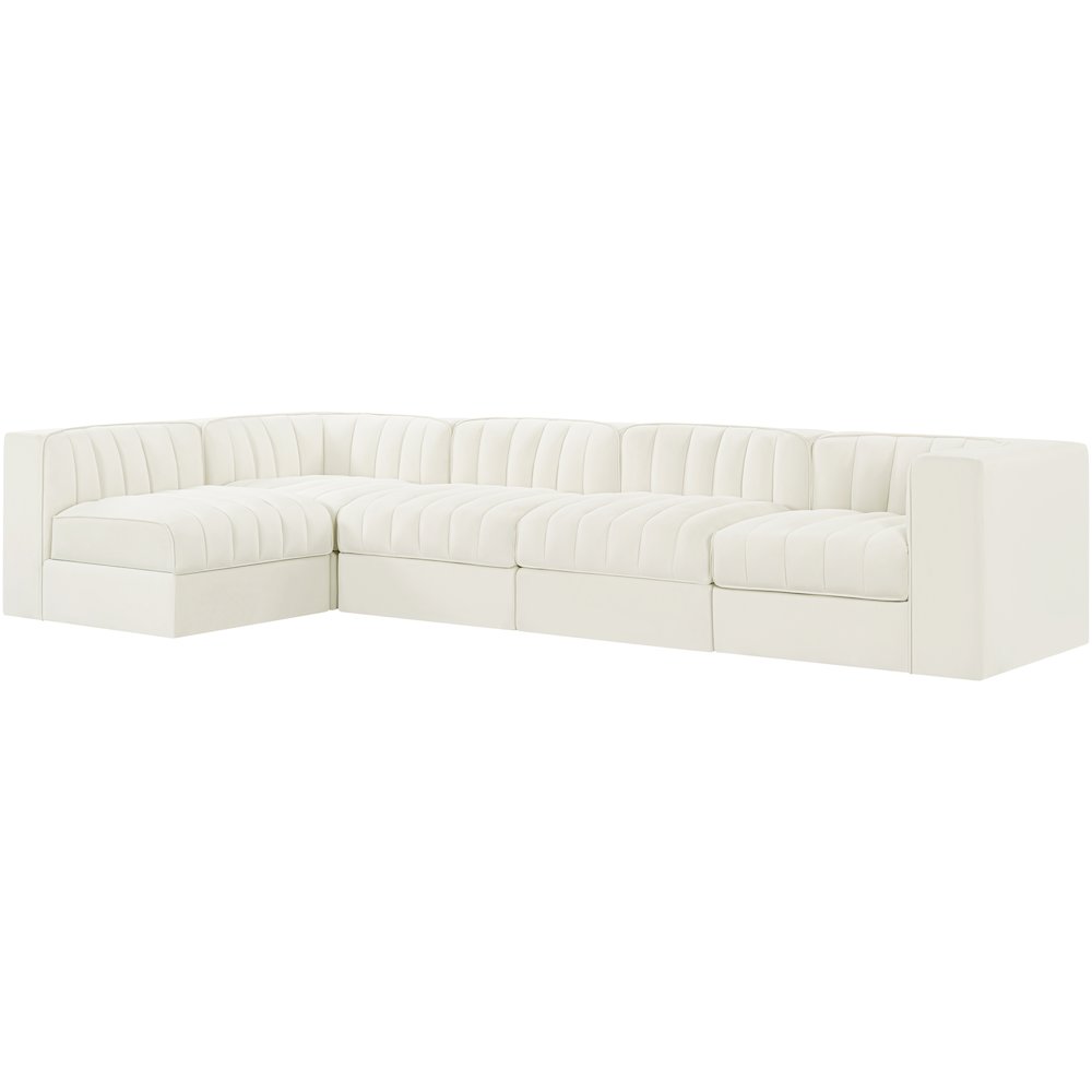 Rummi Cream Velvet Performance Fabric Upholstered 5pc. Modular Sectional