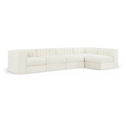 Rummi Cream Velvet Performance Fabric Upholstered 5pc. Modular Sectional