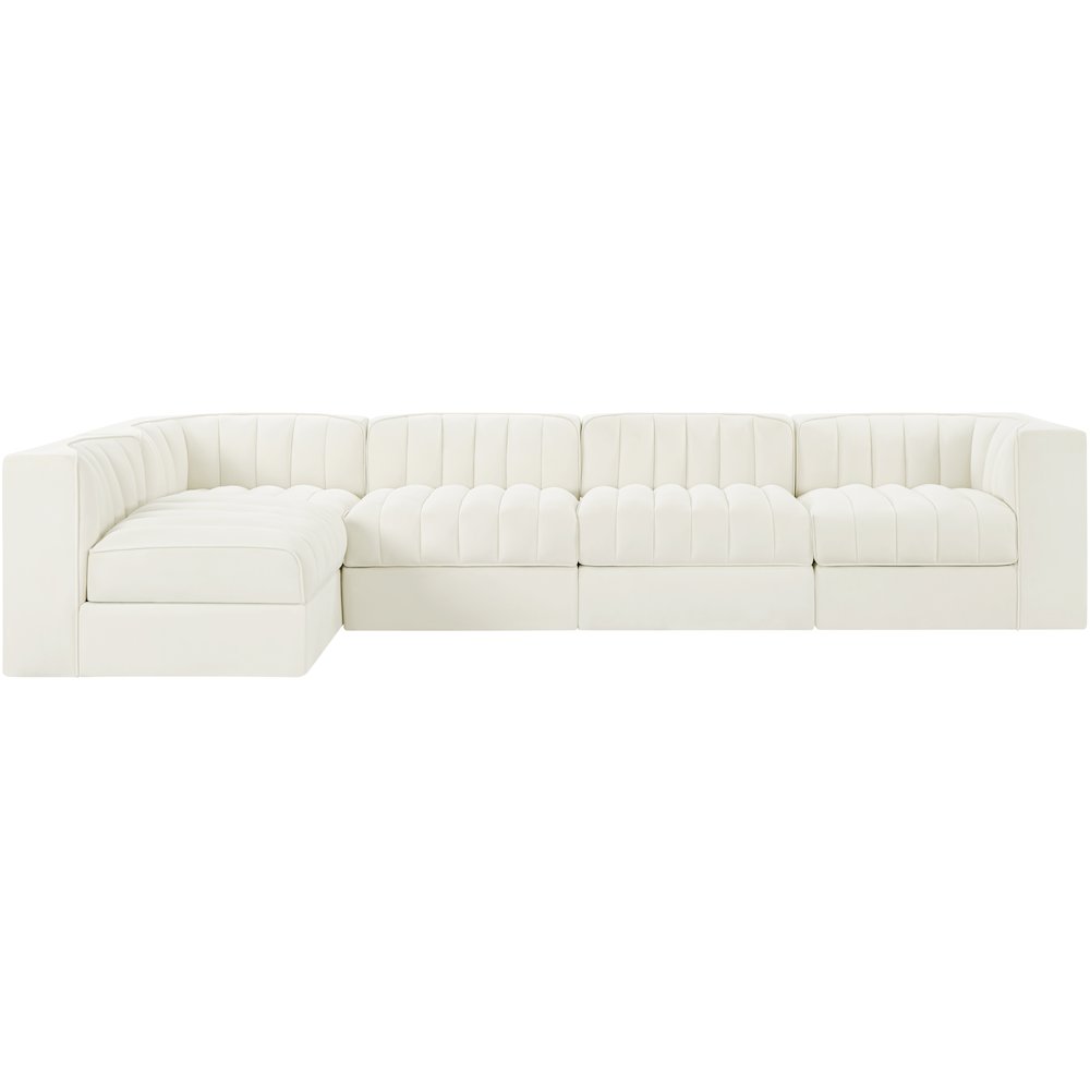 Rummi Cream Velvet Performance Fabric Upholstered 5pc. Modular Sectional