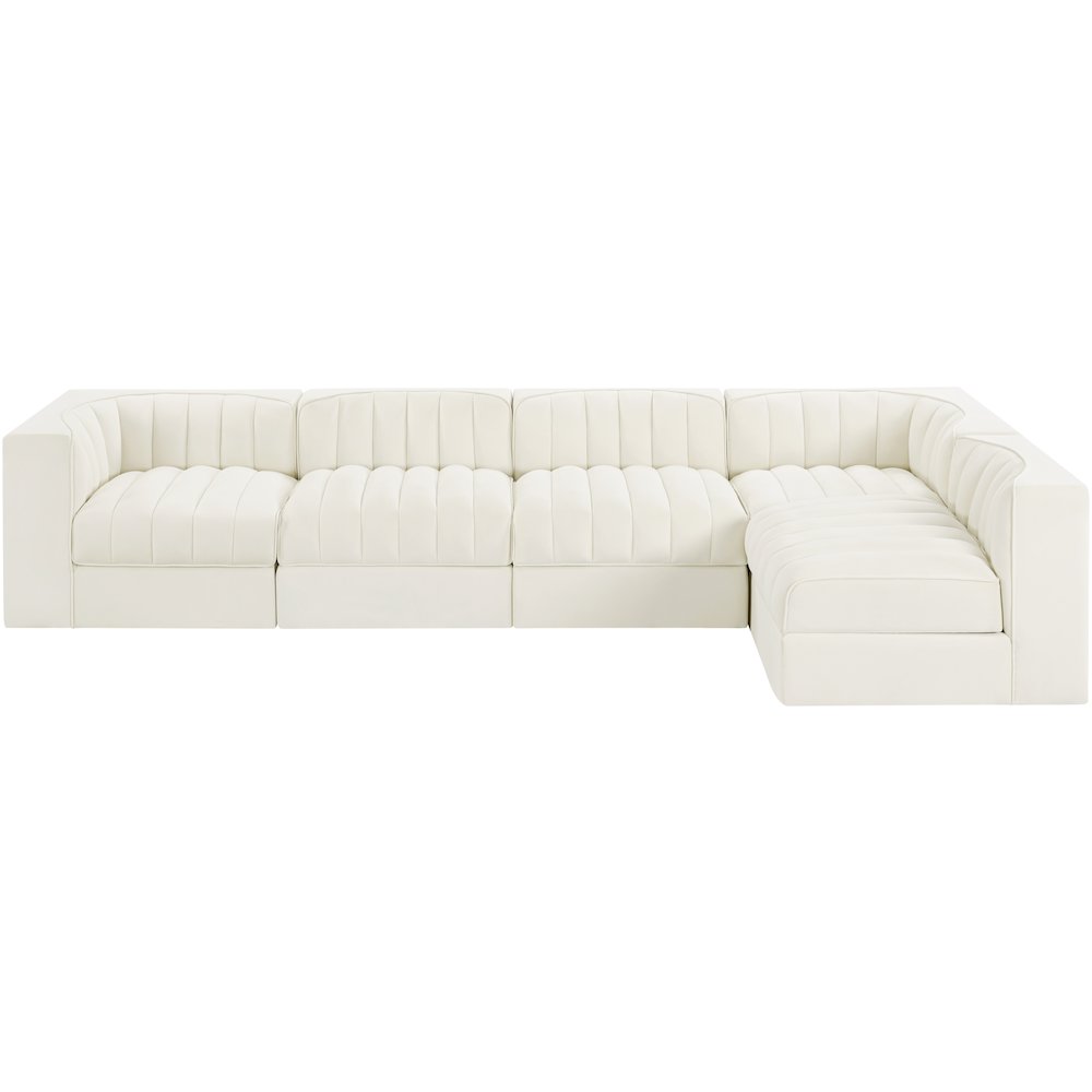 Rummi Cream Velvet Performance Fabric Upholstered 5pc. Modular Sectional