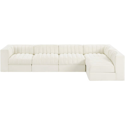 Rummi Cream Velvet Performance Fabric Upholstered 5pc. Modular Sectional