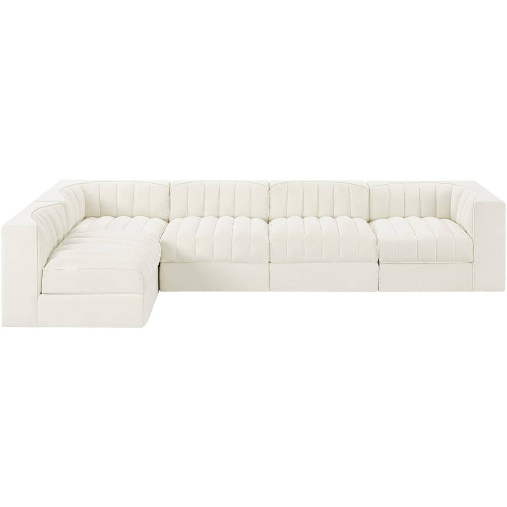 Rummi Cream Velvet Performance Fabric Upholstered 5pc. Modular Sectional