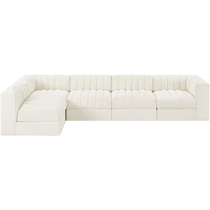 Rummi Cream Velvet Performance Fabric Upholstered 5pc. Modular Sectional