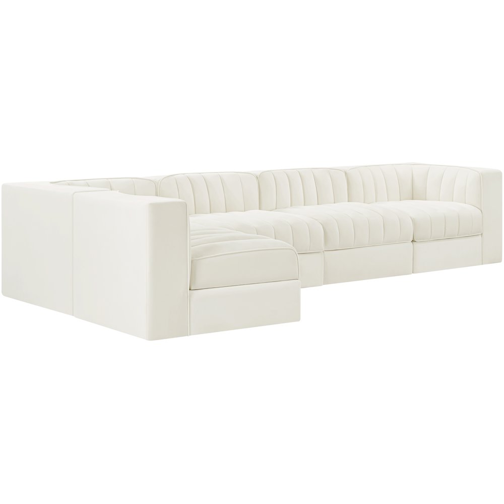 Rummi Cream Velvet Performance Fabric Upholstered 5pc. Modular Sectional