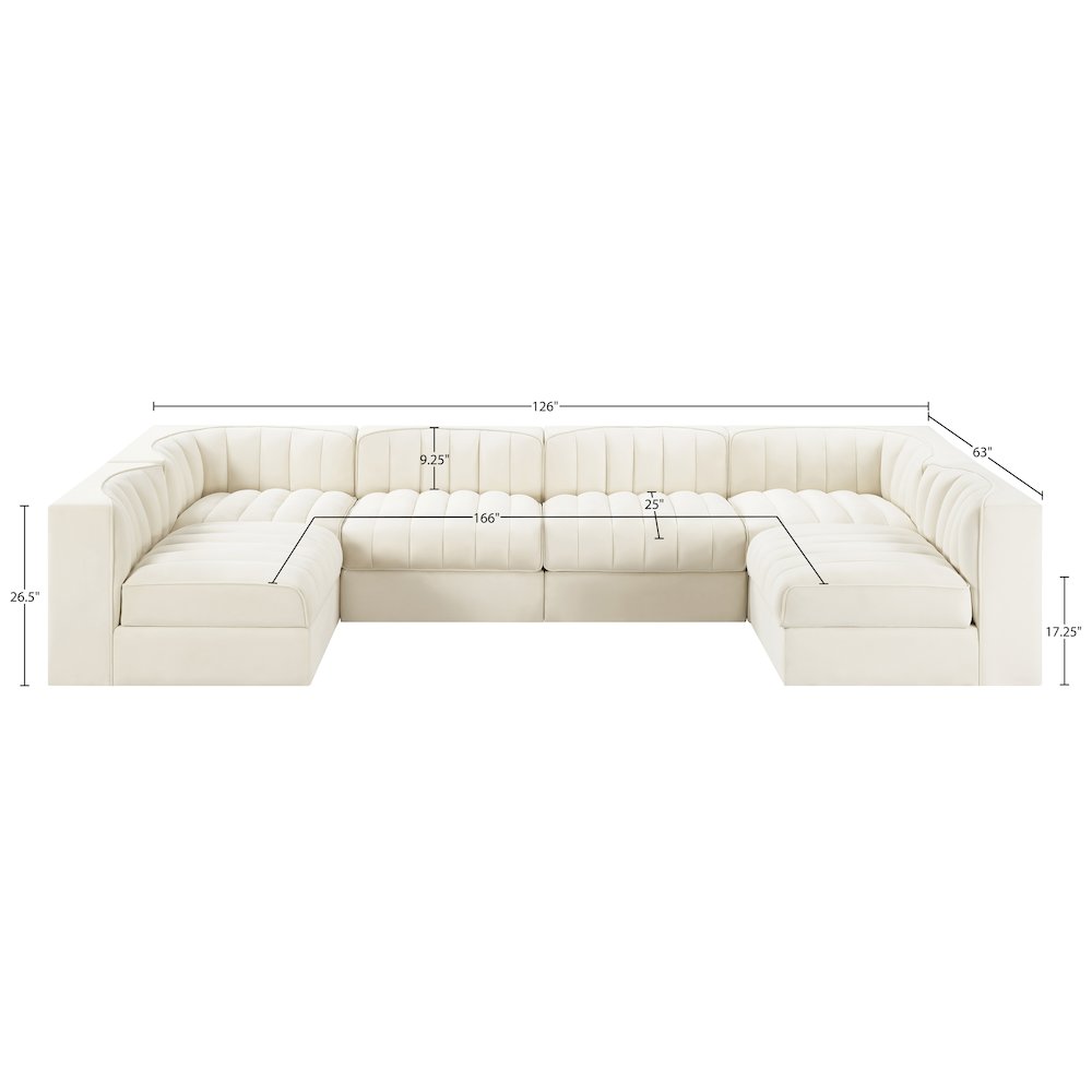 Rummi Cream Velvet Performance Fabric Upholstered 6pc. Modular Sectional