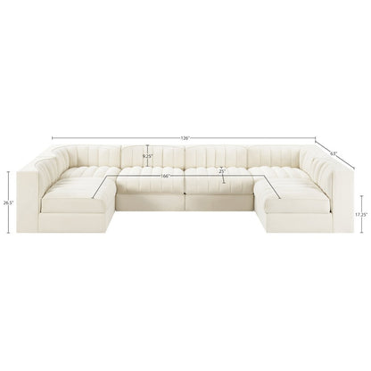 Rummi Cream Velvet Performance Fabric Upholstered 6pc. Modular Sectional
