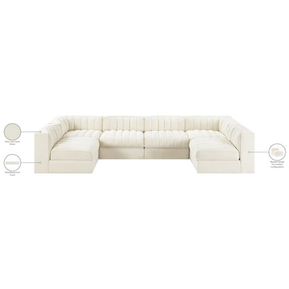 Rummi Cream Velvet Performance Fabric Upholstered 6pc. Modular Sectional