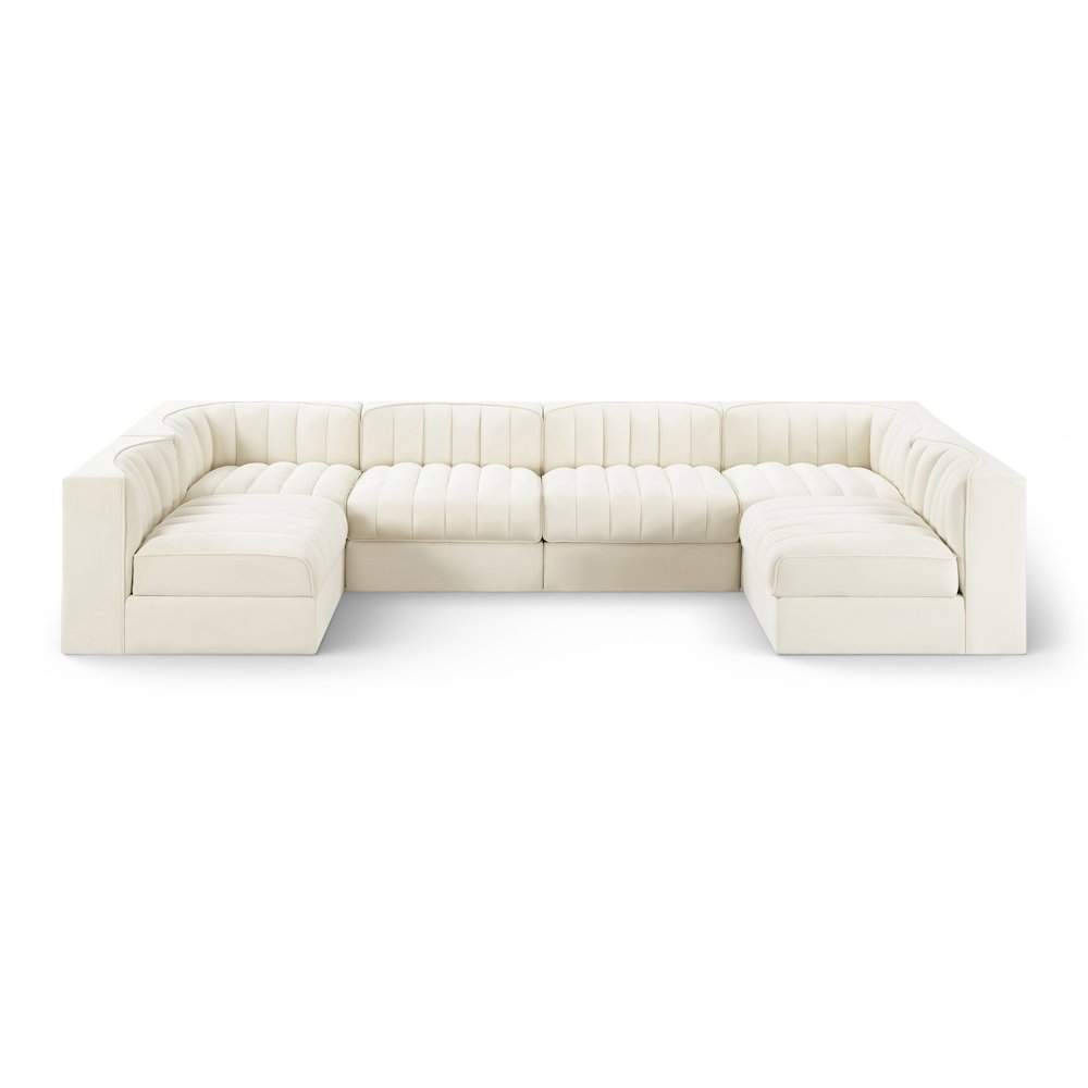 Rummi Cream Velvet Performance Fabric Upholstered 6pc. Modular Sectional