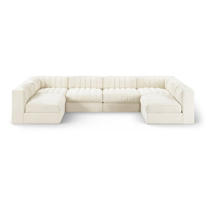 Rummi Cream Velvet Performance Fabric Upholstered 6pc. Modular Sectional