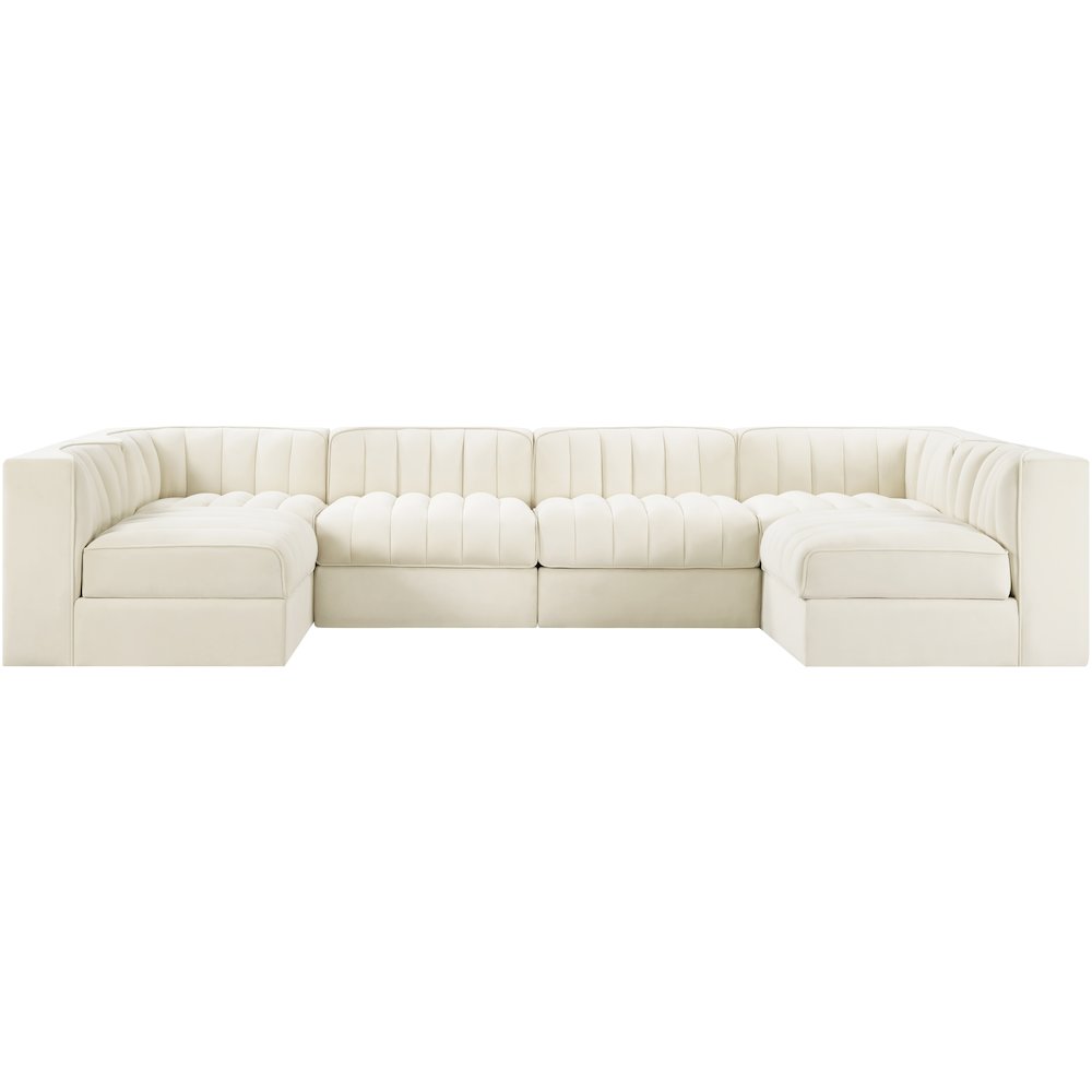 Rummi Cream Velvet Performance Fabric Upholstered 6pc. Modular Sectional