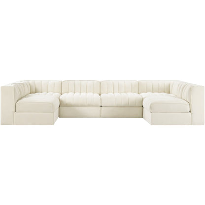 Rummi Cream Velvet Performance Fabric Upholstered 6pc. Modular Sectional