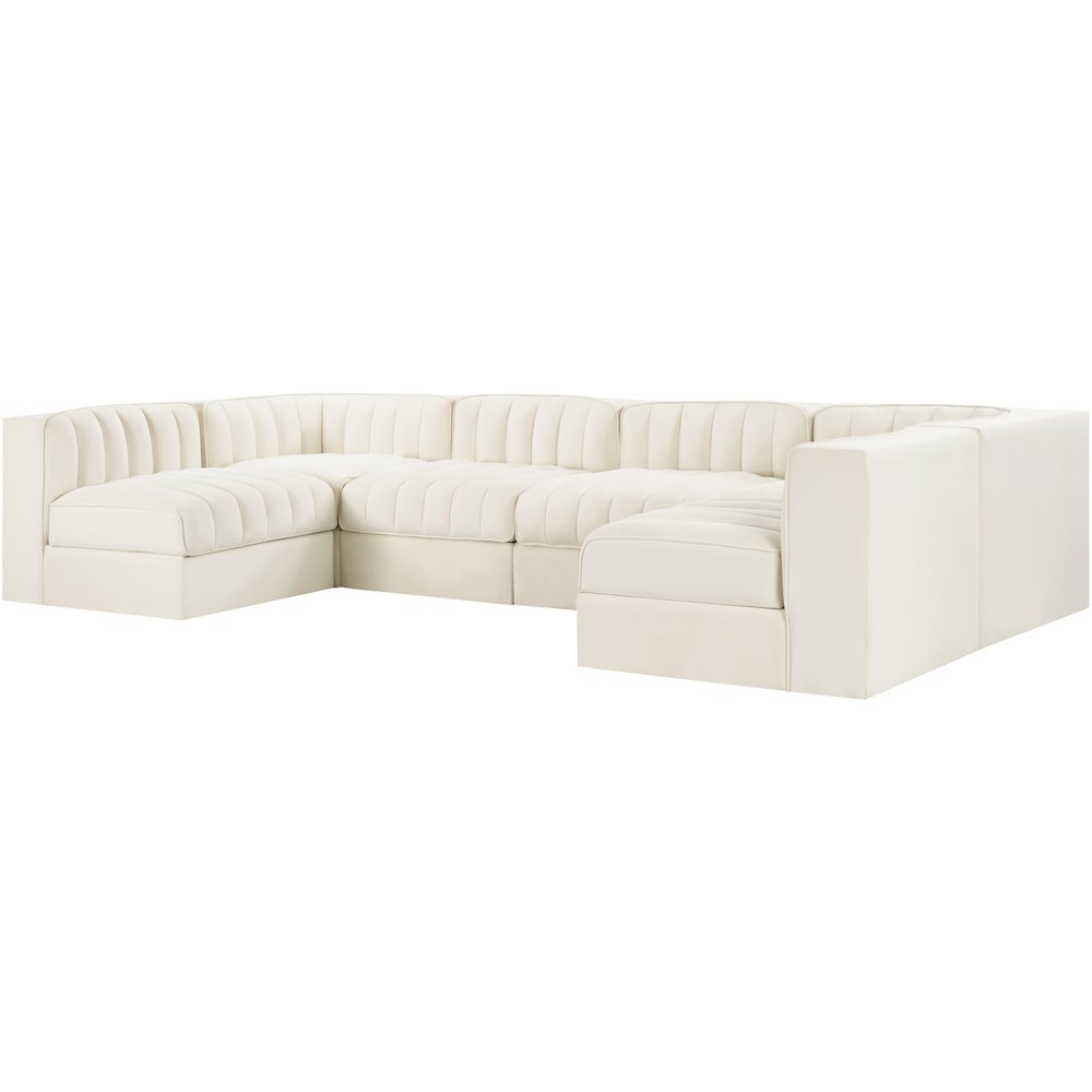 Rummi Cream Velvet Performance Fabric Upholstered 6pc. Modular Sectional