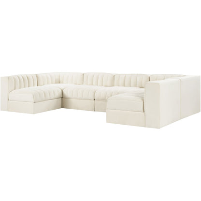 Rummi Cream Velvet Performance Fabric Upholstered 6pc. Modular Sectional