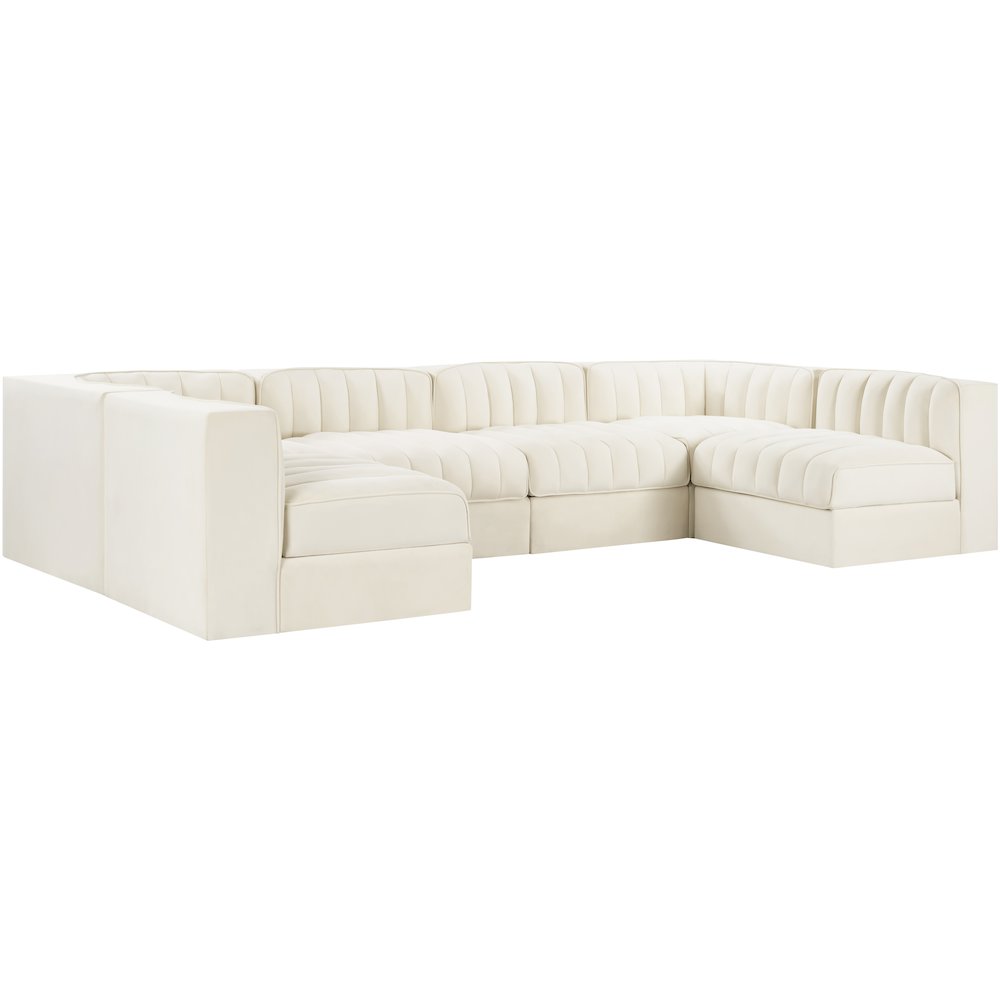 Rummi Cream Velvet Performance Fabric Upholstered 6pc. Modular Sectional