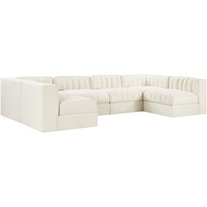 Rummi Cream Velvet Performance Fabric Upholstered 6pc. Modular Sectional