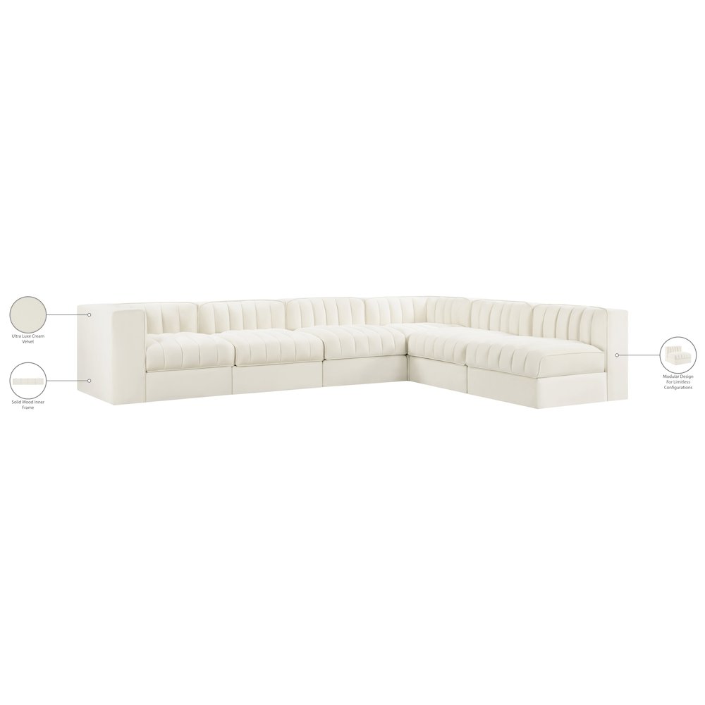 Rummi Cream Velvet Performance Fabric Upholstered 6pc. Modular Sectional