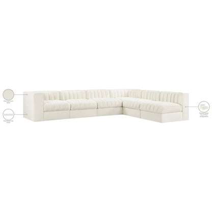 Rummi Cream Velvet Performance Fabric Upholstered 6pc. Modular Sectional