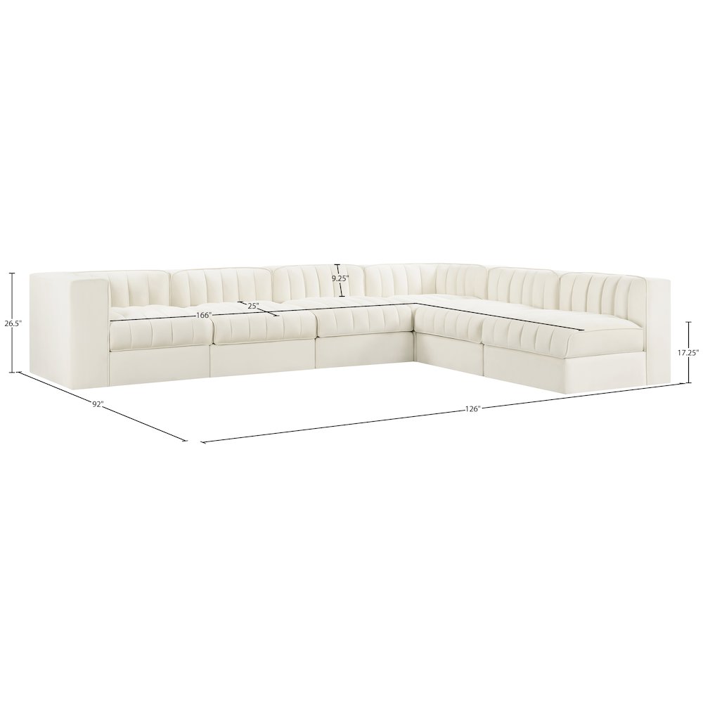 Rummi Cream Velvet Performance Fabric Upholstered 6pc. Modular Sectional