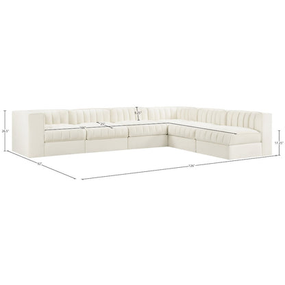 Rummi Cream Velvet Performance Fabric Upholstered 6pc. Modular Sectional