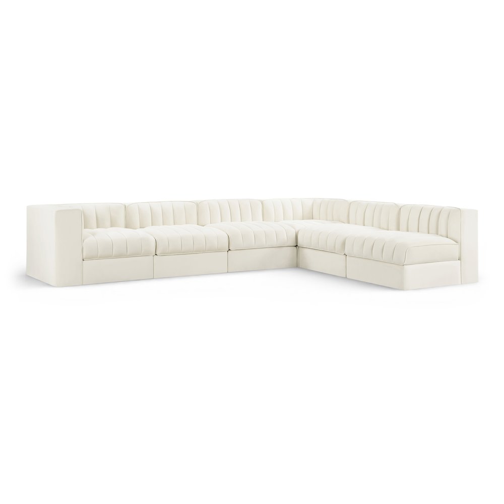 Rummi Cream Velvet Performance Fabric Upholstered 6pc. Modular Sectional