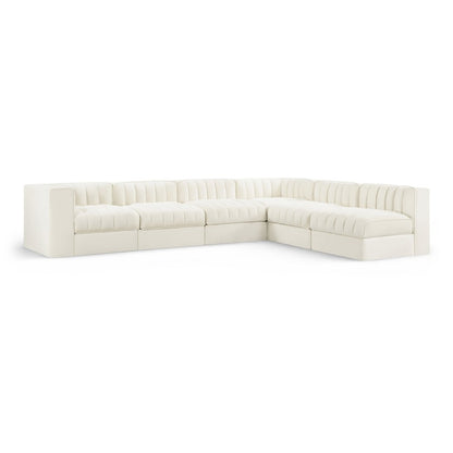 Rummi Cream Velvet Performance Fabric Upholstered 6pc. Modular Sectional