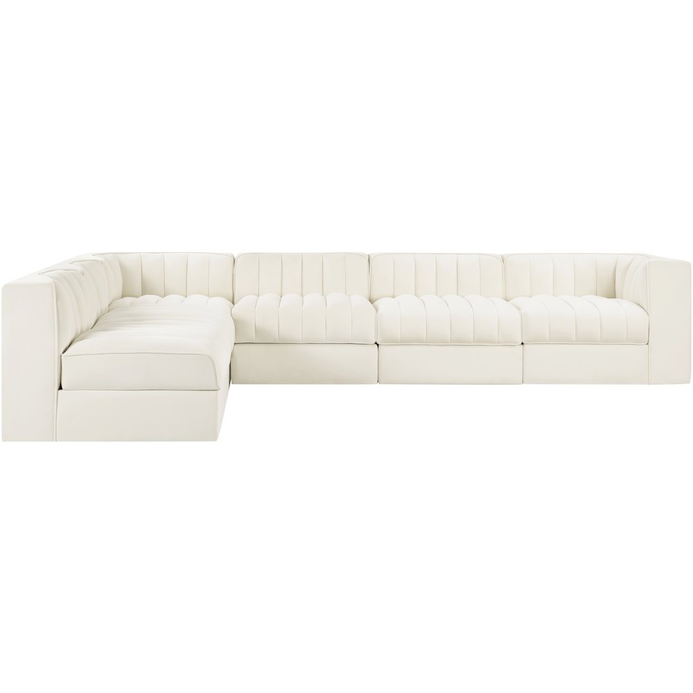 Rummi Cream Velvet Performance Fabric Upholstered 6pc. Modular Sectional