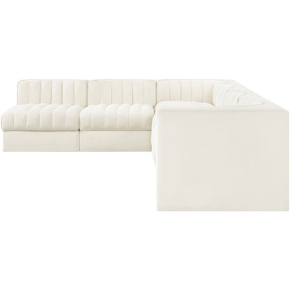 Rummi Cream Velvet Performance Fabric Upholstered 6pc. Modular Sectional