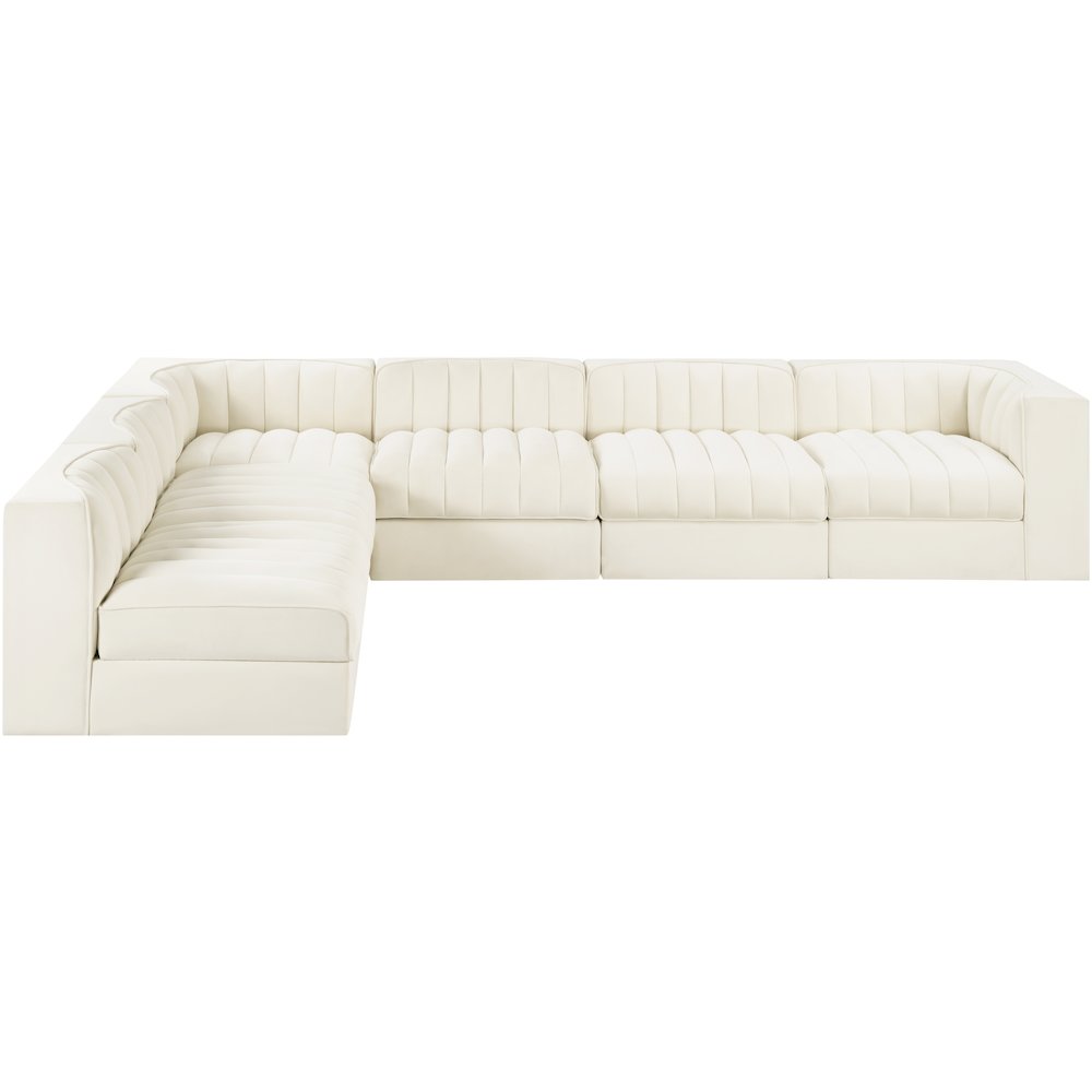 Rummi Cream Velvet Performance Fabric Upholstered 6pc. Modular Sectional