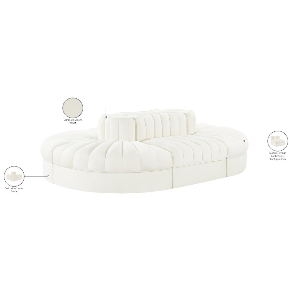 Rummi Cream Velvet Performance Fabric Upholstered 6pc. Modular Sectional