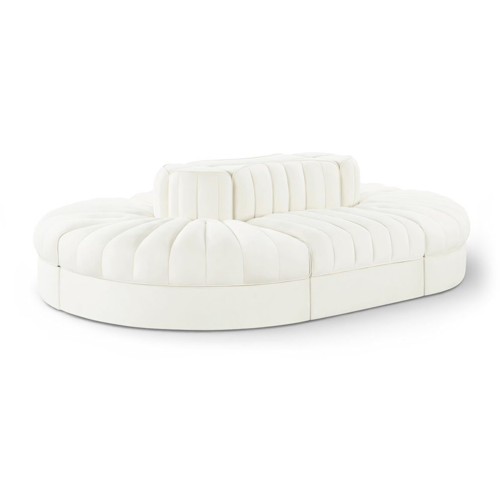 Rummi Cream Velvet Performance Fabric Upholstered 6pc. Modular Sectional