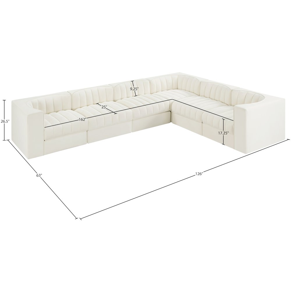 Rummi Cream Velvet Performance Fabric Upholstered 6pc. Modular Sectional