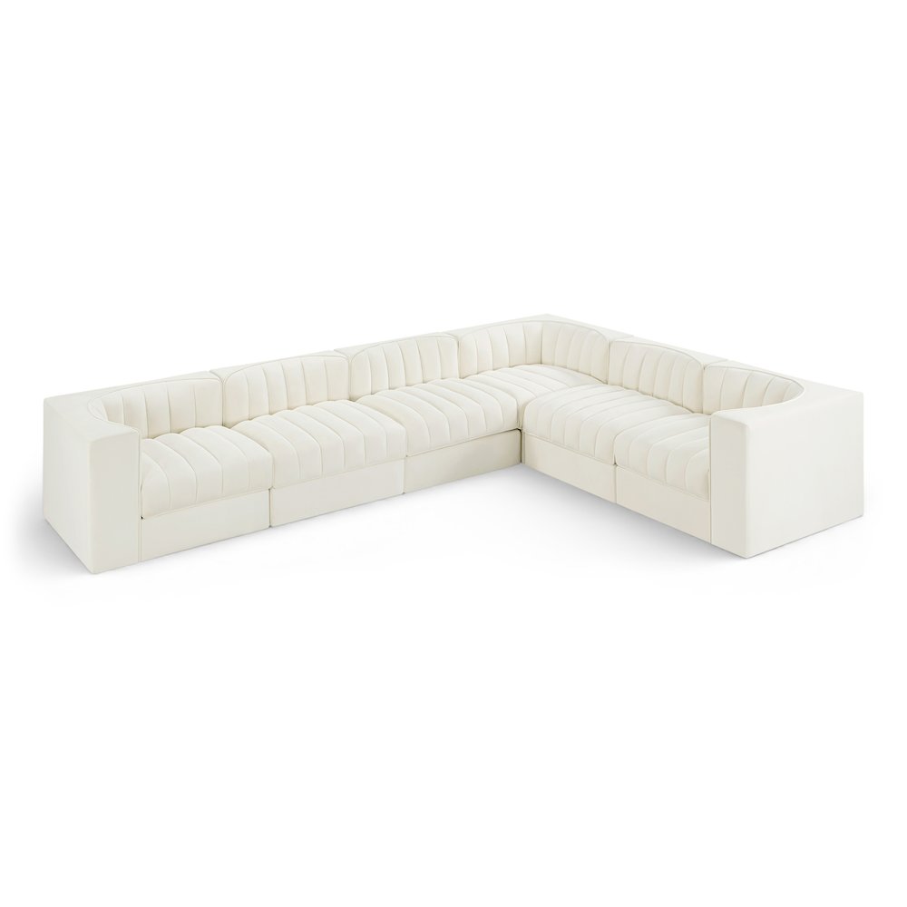 Rummi Cream Velvet Performance Fabric Upholstered 6pc. Modular Sectional