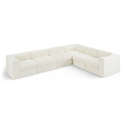 Rummi Cream Velvet Performance Fabric Upholstered 6pc. Modular Sectional