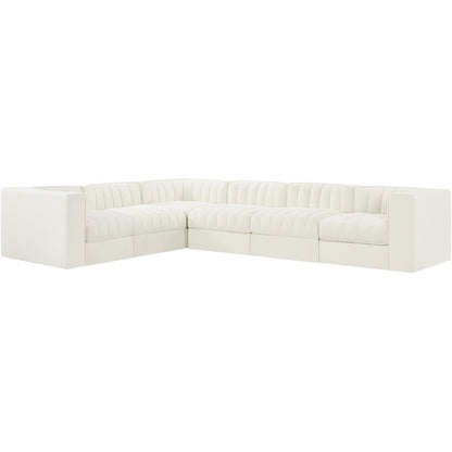 Rummi Cream Velvet Performance Fabric Upholstered 6pc. Modular Sectional